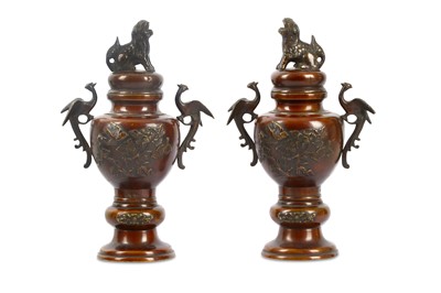 Lot 326 - A pair of late 19th to early 20th Century Japanese bronze vases