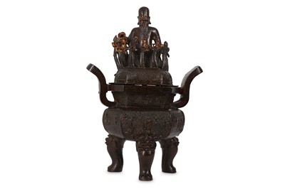 Lot 859 - A CHINESE GILT-BRONZE INCENSE BURNER AND...