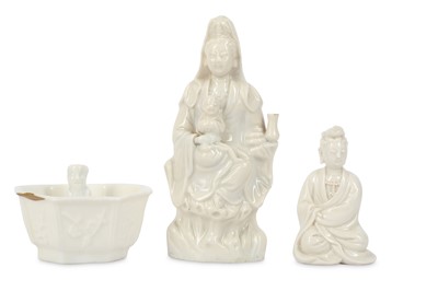 Lot 598 - THREE CHINESE BLANC-DE-CHINE ITEMS. Qing...