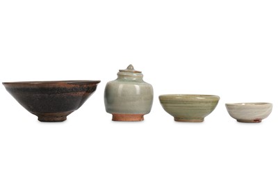 Lot 687 - THREE CHINESE CELADON PIECES AND A JIAN-STYLE...