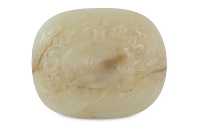 Lot 729 - A CHINESE PALE CELADON JADE OVAL ‘ELEPHANT’...