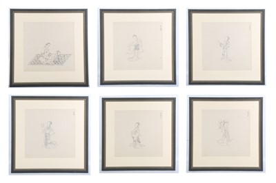 Lot 531 - SIX CHINESE SKETCHES OF LADIES. Qing Dynasty....