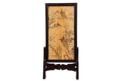 Lot 697 - A CHINESE MINIATURE IVORY TABLE SCREEN. 17th /...