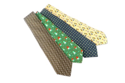 Lot 508 - Four Whimsical Hermes Silk Ties, to include a...