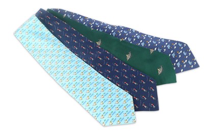 Lot 509 - Four Hermes Whimsical Silk Ties, to include a...