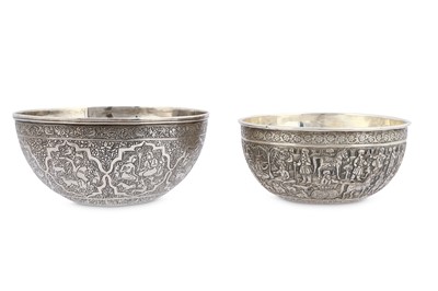 Lot 254 - TWO ENGRAVED IRANIAN SILVER BOWLS Isfahan and...