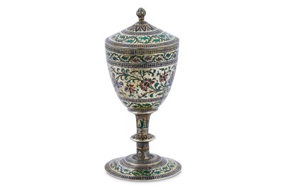 Lot 302 - AN ENAMELLED PARCEL-GILT SILVER LIDDED CUP ...