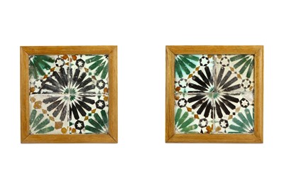 Lot 195a - EIGHT SPANISH ARISTA POTTERY TILES Possibly...