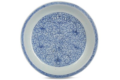 Lot 582 - A CHINESE BLUE AND WHITE ‘BAT AND CHIME’ DISH....