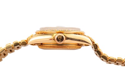 Lot 337 - ROLEX. A LADIES 18K YELLOW GOLD AND...