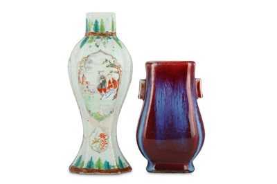 Lot 417 - A CHINESE FAMILLE ROSE BALUSTER VASE AND A...