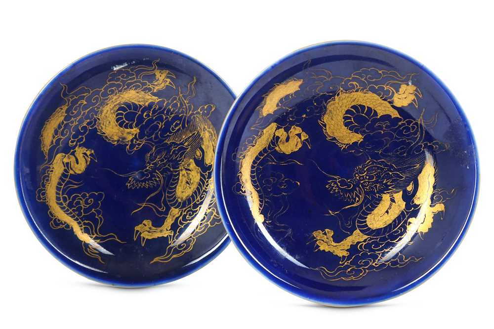 Lot 353 - A PAIR OF GILT-DECORATED BLUE-GROUND 'DRAGON'