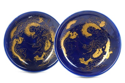 Lot 353 - A PAIR OF GILT-DECORATED BLUE-GROUND 'DRAGON'...