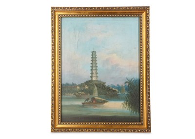 Lot 464 - A CHINESE PAINTING OF PAGODA. Qing Dynasty,...
