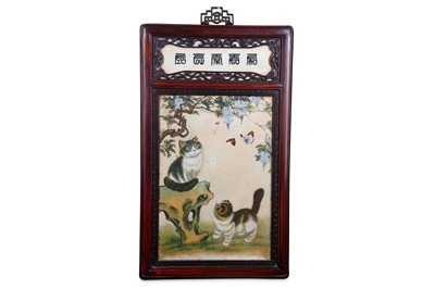 Lot 63 - A CHINESE MARBLE ‘CAT’ PANEL. 20th Century....