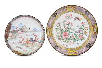 Lot 167 - TWO CHINESE FAMILLE ROSE CANTON ENAMEL DISHES.