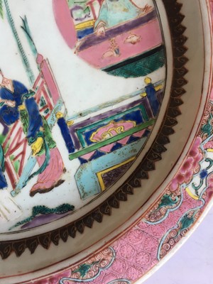 Lot 67 - A CHINESE FAMILLE ROSE 'DREAM OF THE WESTERN CHAMBER' DISH.