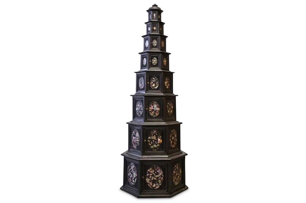 Lot 537 - A CHINESE WOOD MOTHER OF PEARL-INLAID...