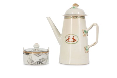 Lot 443 - A CHINESE COFFEE POT AND COVER TOGETHER WITH A SUGAR BOWL AND COVER.