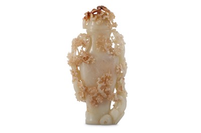 Lot 750 - A CHINESE PALE CELADON JADE ‘PRUNUS’ VASE AND...