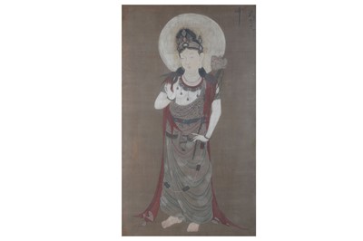 Lot 632 - A CHINESE PAINTING ON SILK OF GUANYIN. The...