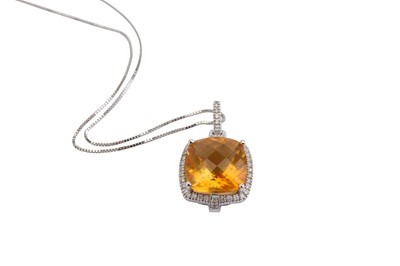 Lot 37 - A citrine and diamond pendant necklace, The...