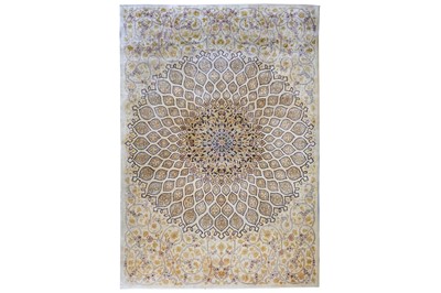 Lot 35 - AN EXTREMELYT FINE SILK QUM CARPET, CENTRAL...