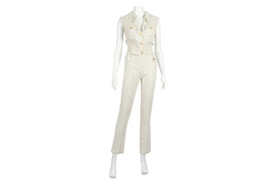 Lot 560 - Chanel White Boucle Trouser Suit, sleeveless...