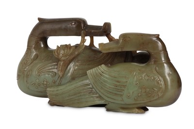 Lot 676 - A CHINESE CELADON JADE ARCHAISTIC 'MANDARIN...