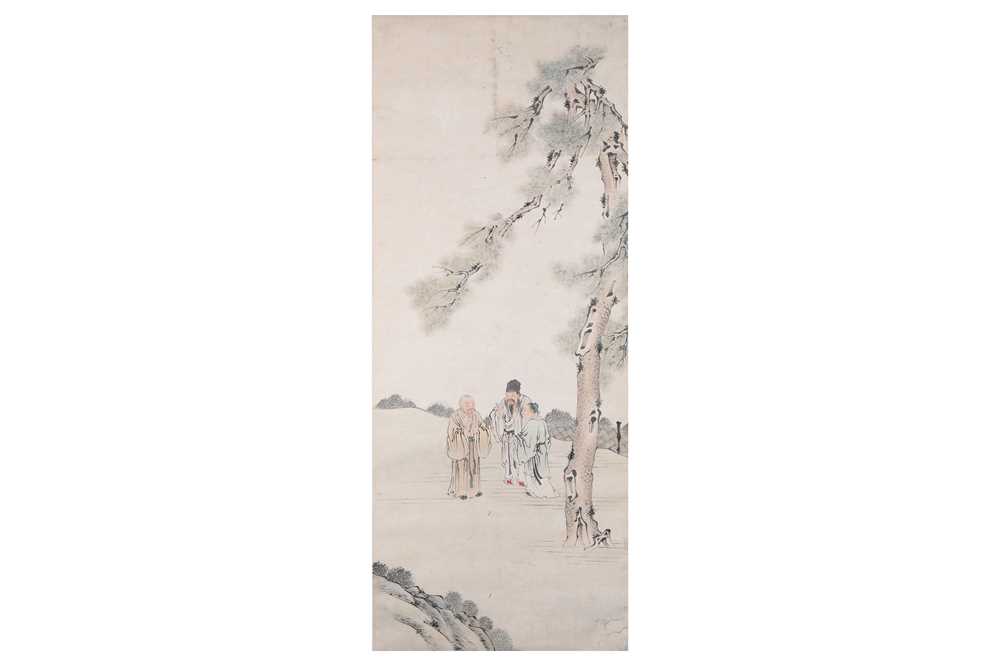 Lot 954 - A CHINESE HANGING SCROLL PAINTING OF FIGURES.