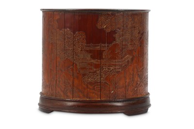 Lot 612 - A CHINESE BAMBOO VENEER 'LANDSCAPE' BRUSH POT,...