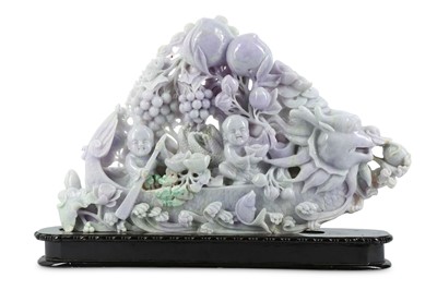 Lot 164 - A CHINESE LAVENDER JADEITE ‘DRAGON BOAT’...