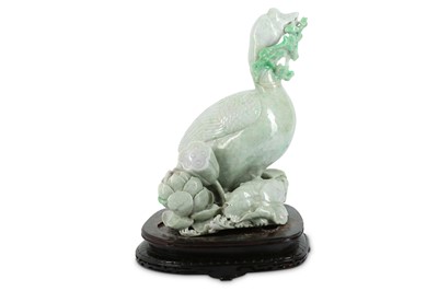 Lot 744 - A CHINESE LIFESIZE APPLE GREEN JADEITE GOOSE....