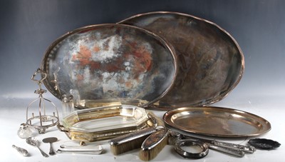 Lot 146 - Silver plate twin handle oval gallery trays...