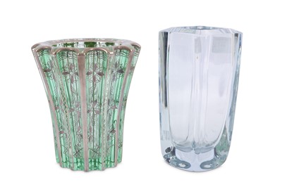 Lot 221 - A French Art Deco silver overlaid green glass...