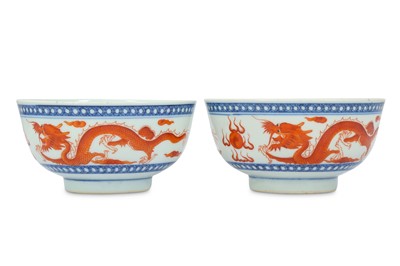 Lot 152 - A PAIR OF CHINESE IRON-RED AND UNDERGLAZE BLUE...