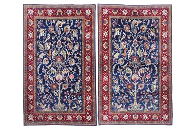 Lot 25 - A PAIR OF FINE PART SILK KASHAN RUGS, CENTRAL...