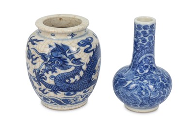 Lot 134 - TWO CHINESE BLUE AND WHITE MINIATURE ‘DRAGON’...