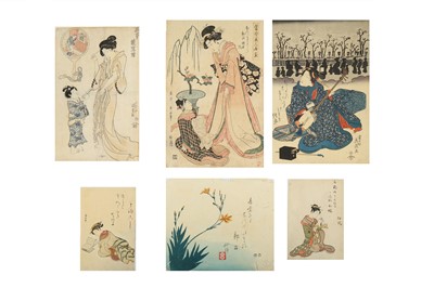 Lot 1088 - EIGHT WOODBLOCK PRINTS BY EISEN, EIZAN AND...