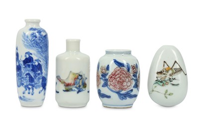 Lot 874 - THREE CHINESE PORCELAIN SNUFF BOTTLES AND A...