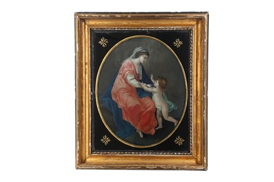Lot 453 - A CHINESE REVERSE GLASS PAINTING OF MADONNA...
