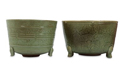 Lot 328 - TWO CHINESE LONGQUAN CELADON INCENSE BURNERS....