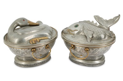 Lot 330 - TWO CHINESE COPPER AND BRASS-INLAID PEWTER...