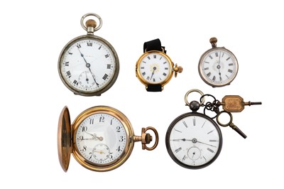 Lot 80 - FIVE WATCHES. -Silver open face pocket...