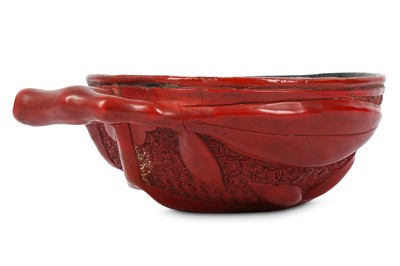 Lot 864 - A CHINESE CINNABAR LACQUER 'PEACH' CUP. Ming...