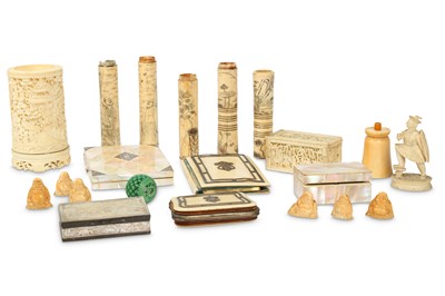 Lot 334 - A GROUP OF CHINESE IVORY AND MOTHER-OF-PEARL...