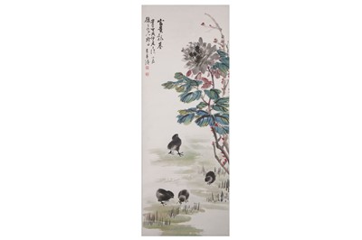 Lot 76 - LI XUEQIAN. Chicks. ink and colour on paper,...