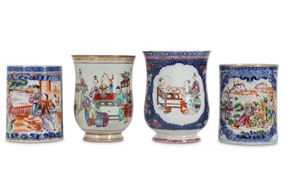 Lot 427 - FOUR CHINESE FAMILLE ROSE MUGS. Qing Dynasty,...