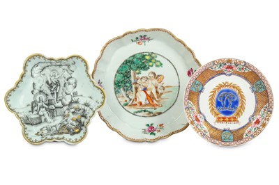 Lot 379 - THREE CHINESE SAUCER DISHES. Qing Dynasty,...