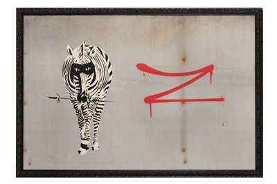 Lot 125 - T.wat (British) 'Zebro' Mixed media on metal...